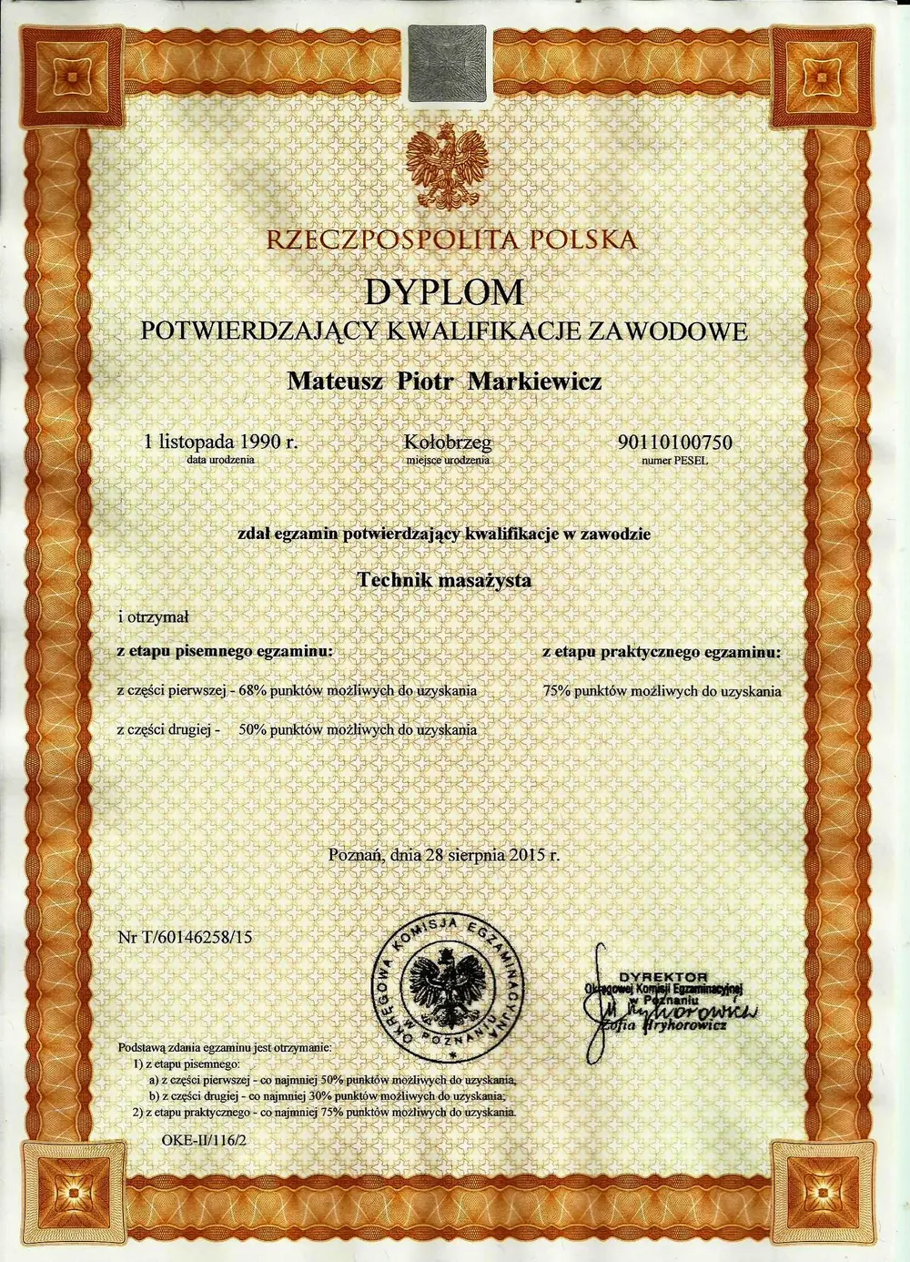 Dyplom lub certyfikat 1