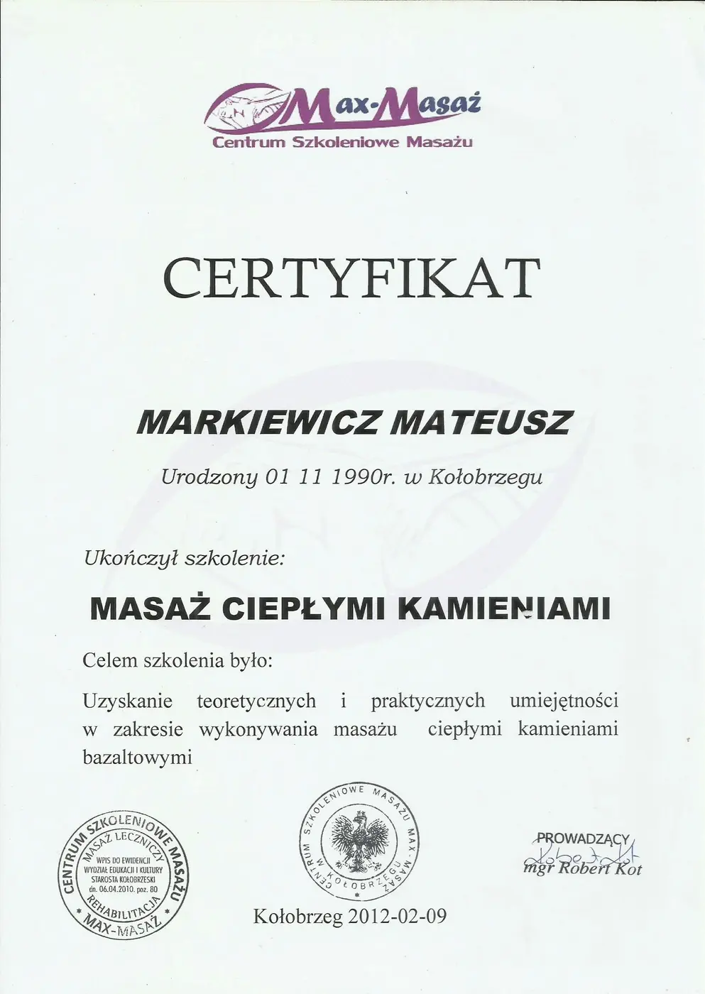Dyplom lub certyfikat 7